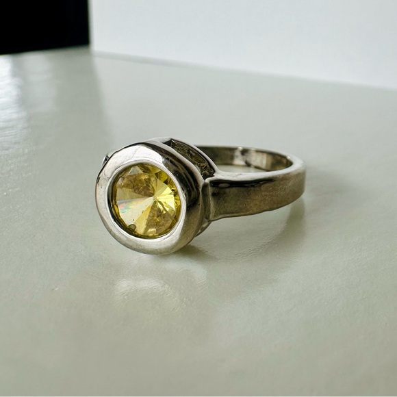 Jewelry - Simple Citrine & Sterling Round Gem Silver Ring, Size 5